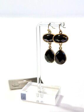 Chico's Black Faceted Drop Earrings Gold Tone